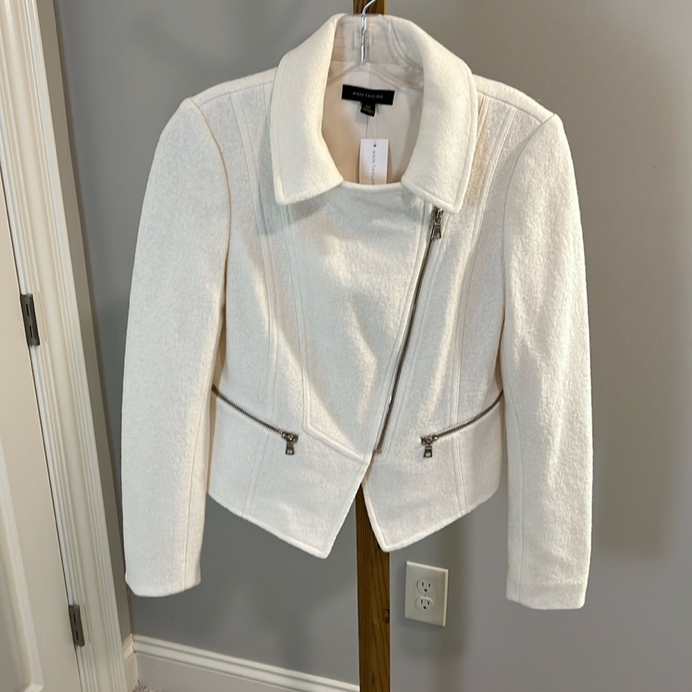 Ann Taylor Boiled Wool Cream Moto Jacket